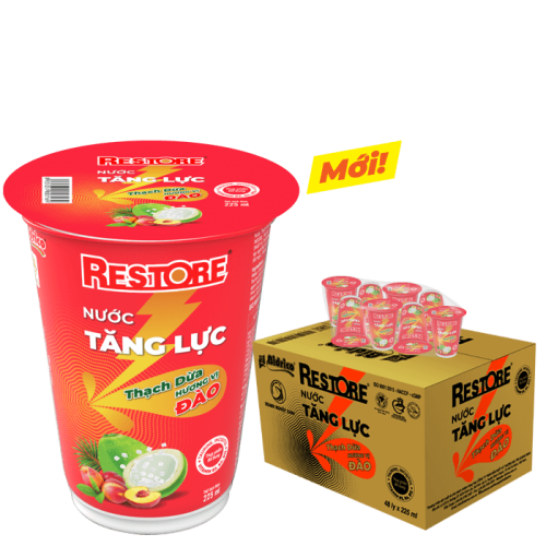 Nước tăng lực thạch dừa hương vị đ&agrave;o Restore