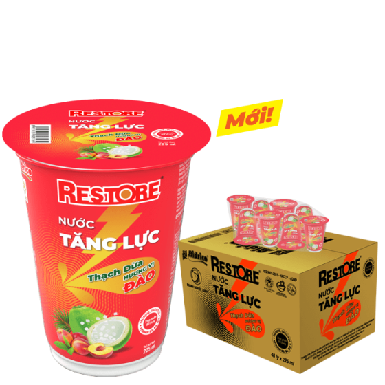 Nước tăng lực thạch dừa hương vị đ&agrave;o Restore